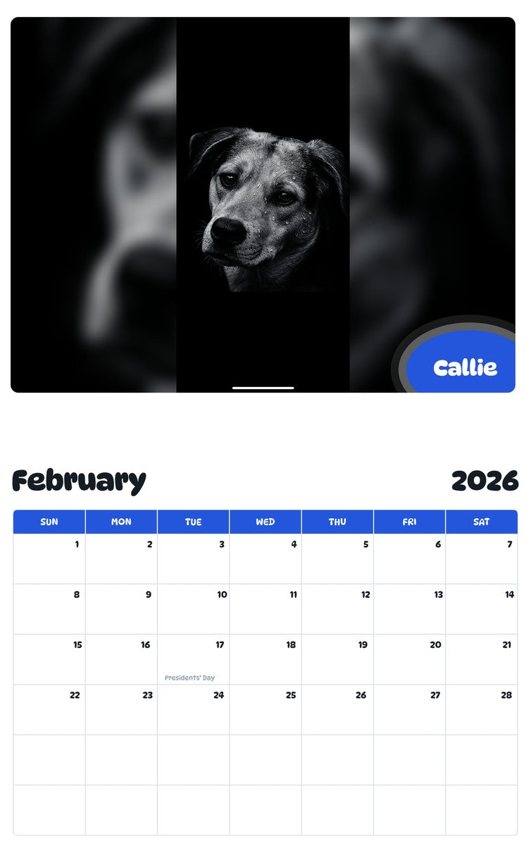 October 2025 - September 2026 Callie - Pawidols Pet Calendar