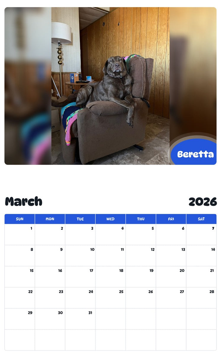 November 2025 - October 2026 Beretta - Pawidols Pet Calendar