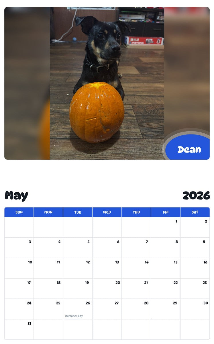 2026 - 2027 Dean - Pawidols Pet Calendar