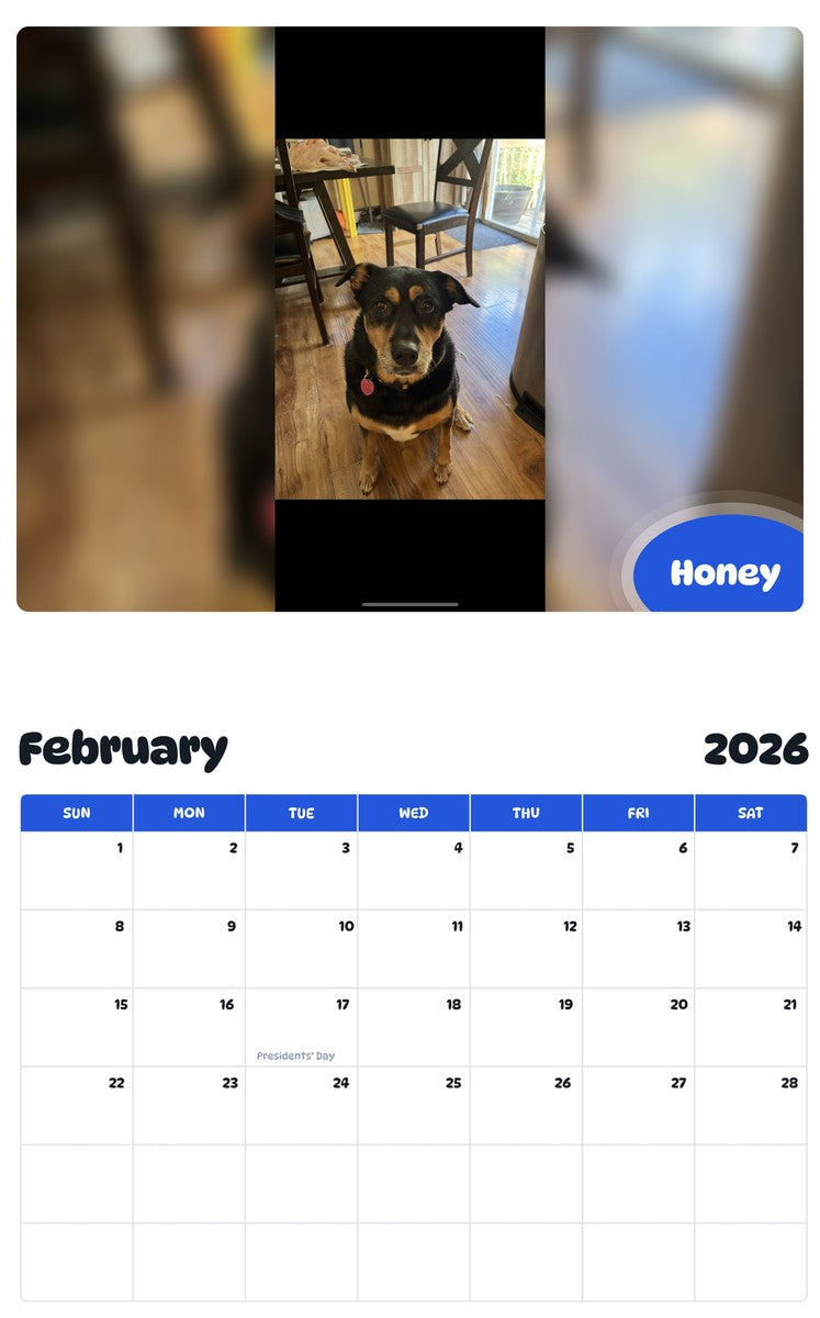 October 2025 - September 2026 Honey - Pawidols Pet Calendar