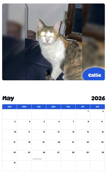 2026 - 2027 Callie - Pawidols Pet Calendar