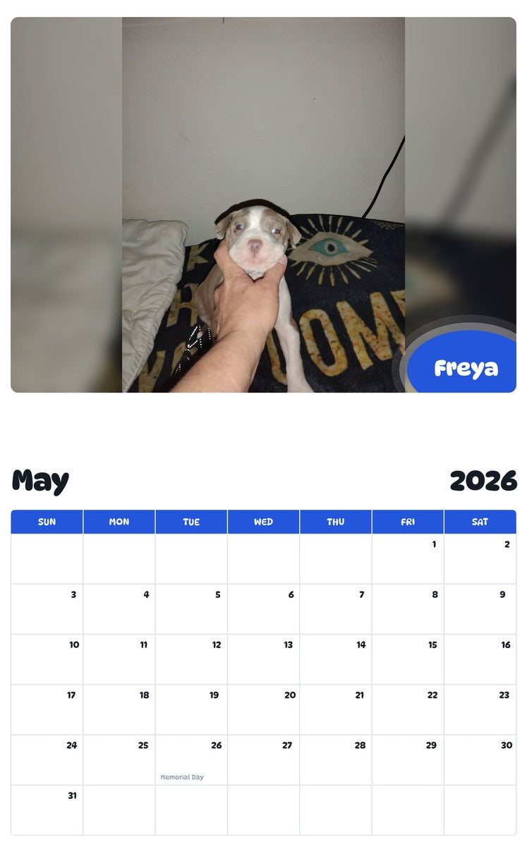 2026 - 2027 Freya - Pawidols Pet Calendar