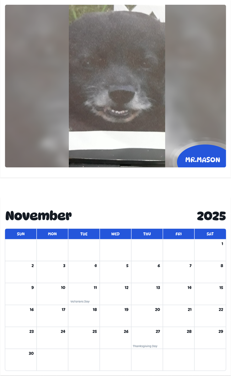 July 2025 - June 2026 MR.MASON - Pawidols Pet Calendar