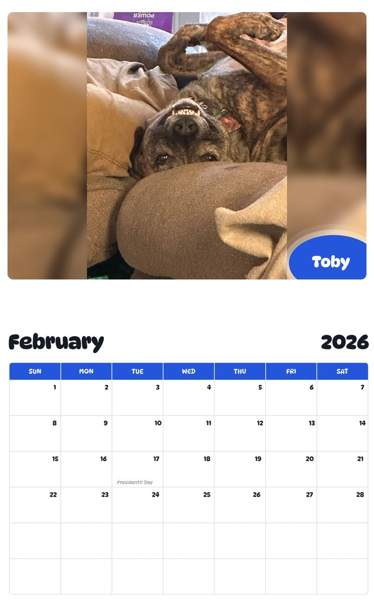October 2025 - September 2026 Toby - Pawidols Pet Calendar