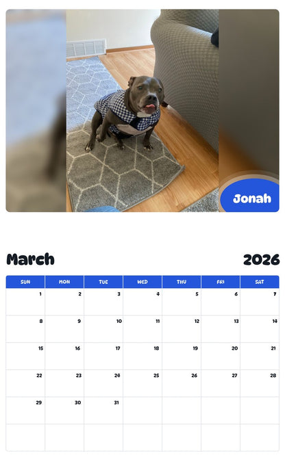 November 2025 - October 2026 Jonah - Pawidols Pet Calendar