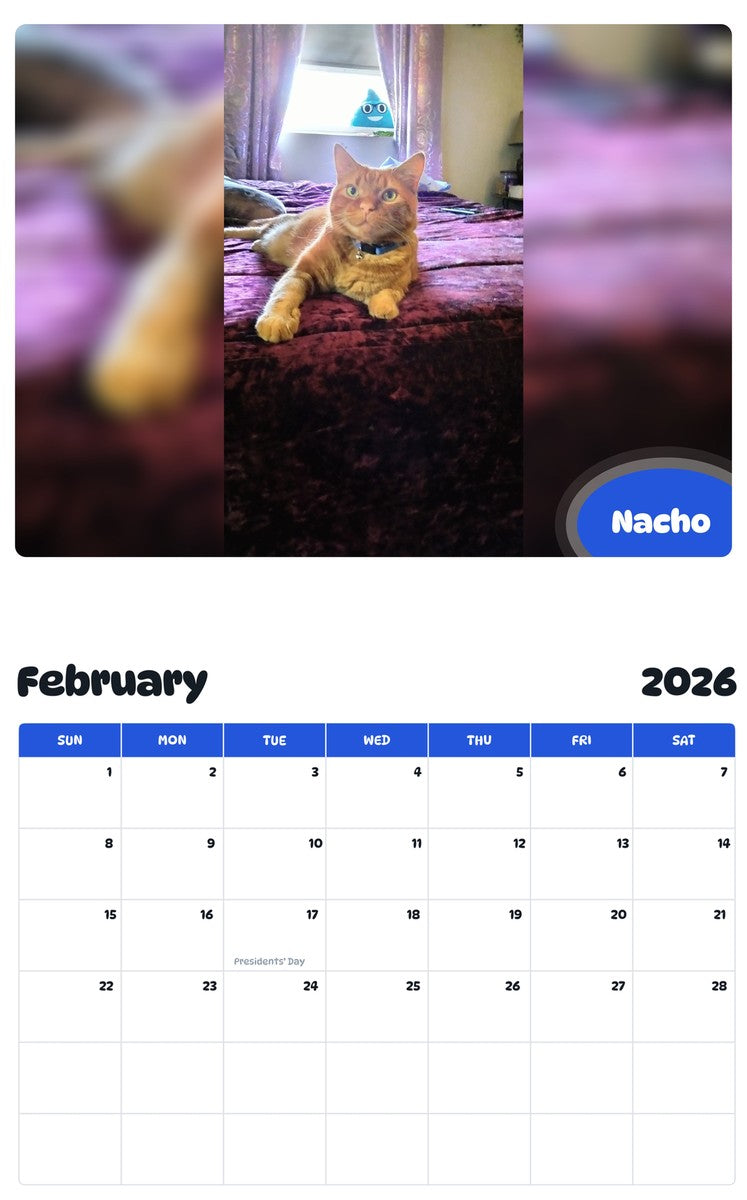 October 2025 - September 2026 Nacho - Pawidols Pet Calendar