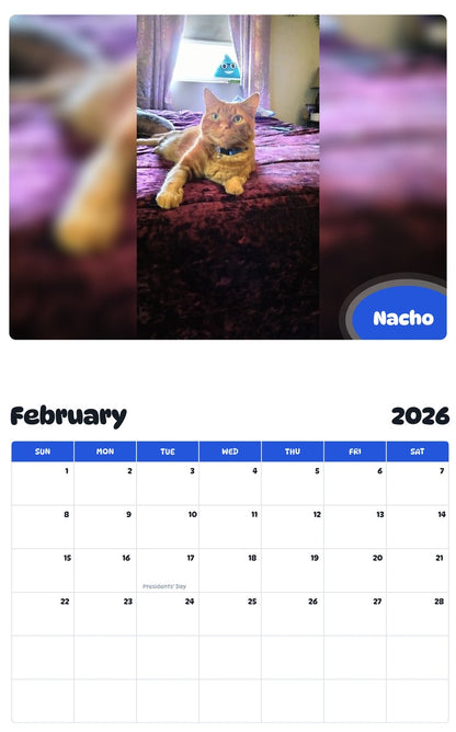 October 2025 - September 2026 Nacho - Pawidols Pet Calendar