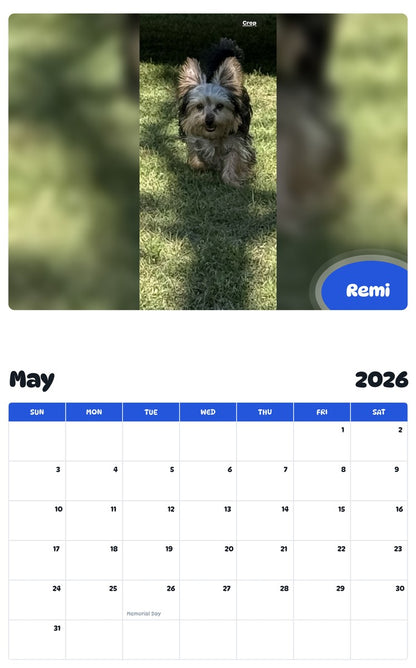 2026 - 2027 Remi - Pawidols Pet Calendar