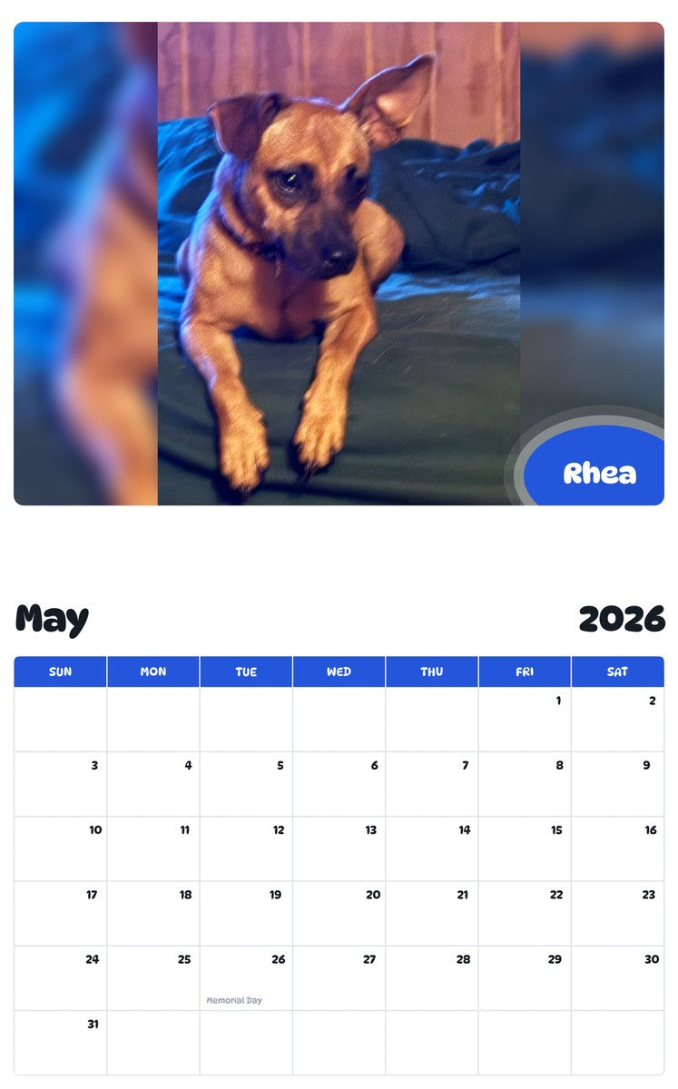 2026 - 2027 Rhea - Pawidols Pet Calendar