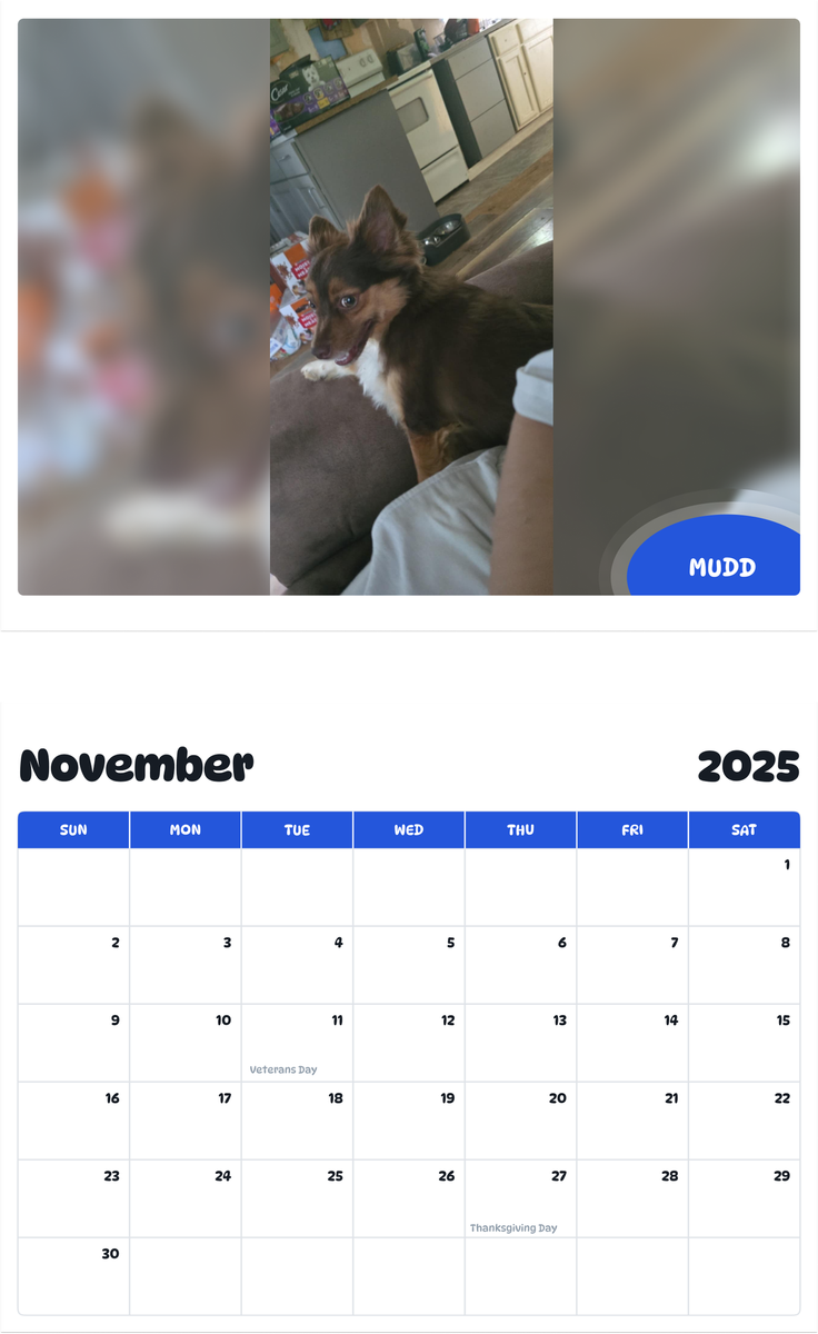 July 2025 - June 2026 Mudd - Pawidols Pet Calendar