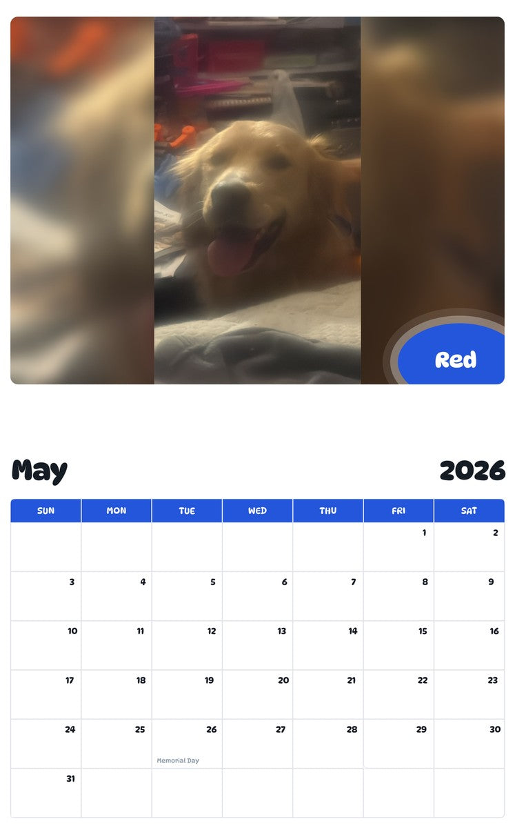 2026 - 2027 Red - Pawidols Pet Calendar