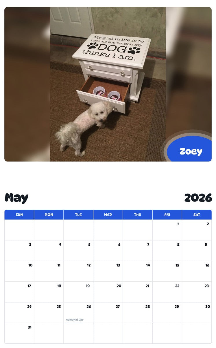 2026 - 2027 Zoey - Pawidols Pet Calendar