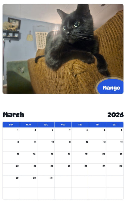 November 2025 - October 2026 Mango - Pawidols Pet Calendar
