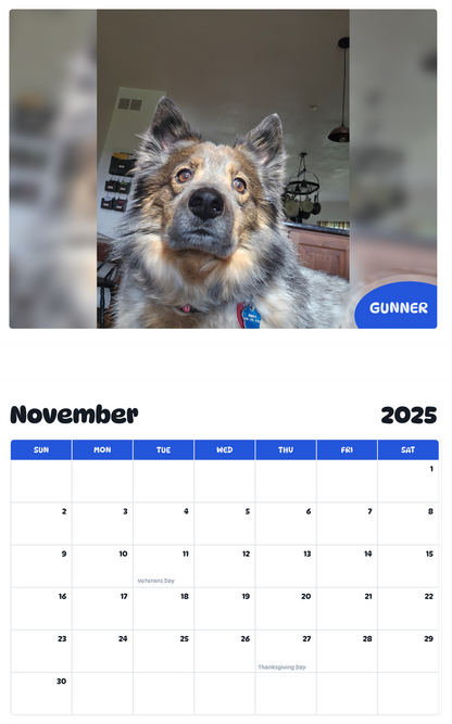 July 2025 - June 2026 Gunner - Pawidols Pet Calendar