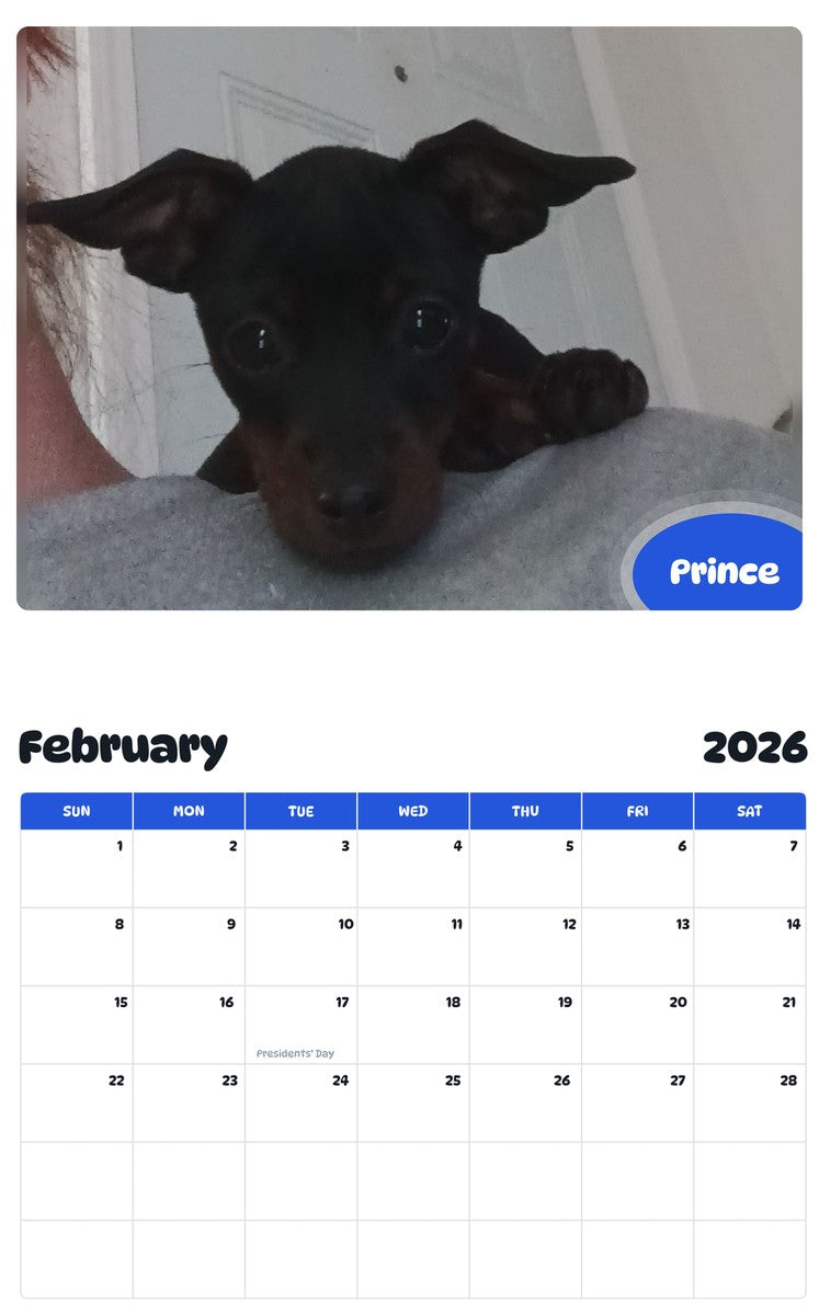 October 2025 - September 2026 Prince - Pawidols Pet Calendar