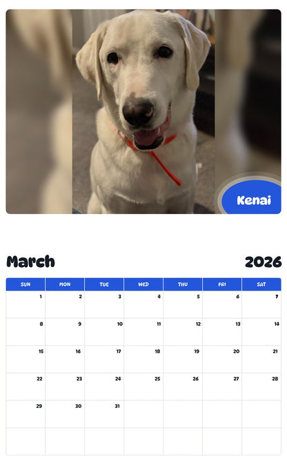 November 2025 - October 2026 Kenai - Pawidols Pet Calendar