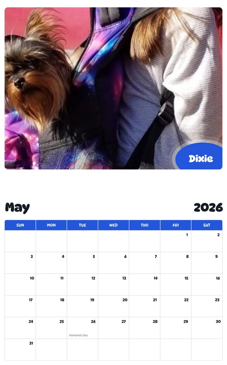 2026 - 2027 Dixie - Pawidols Pet Calendar