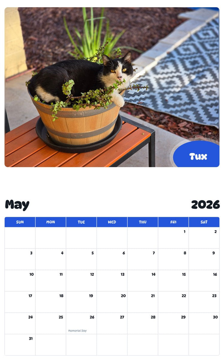 2026 - 2027 Tux - Pawidols Pet Calendar