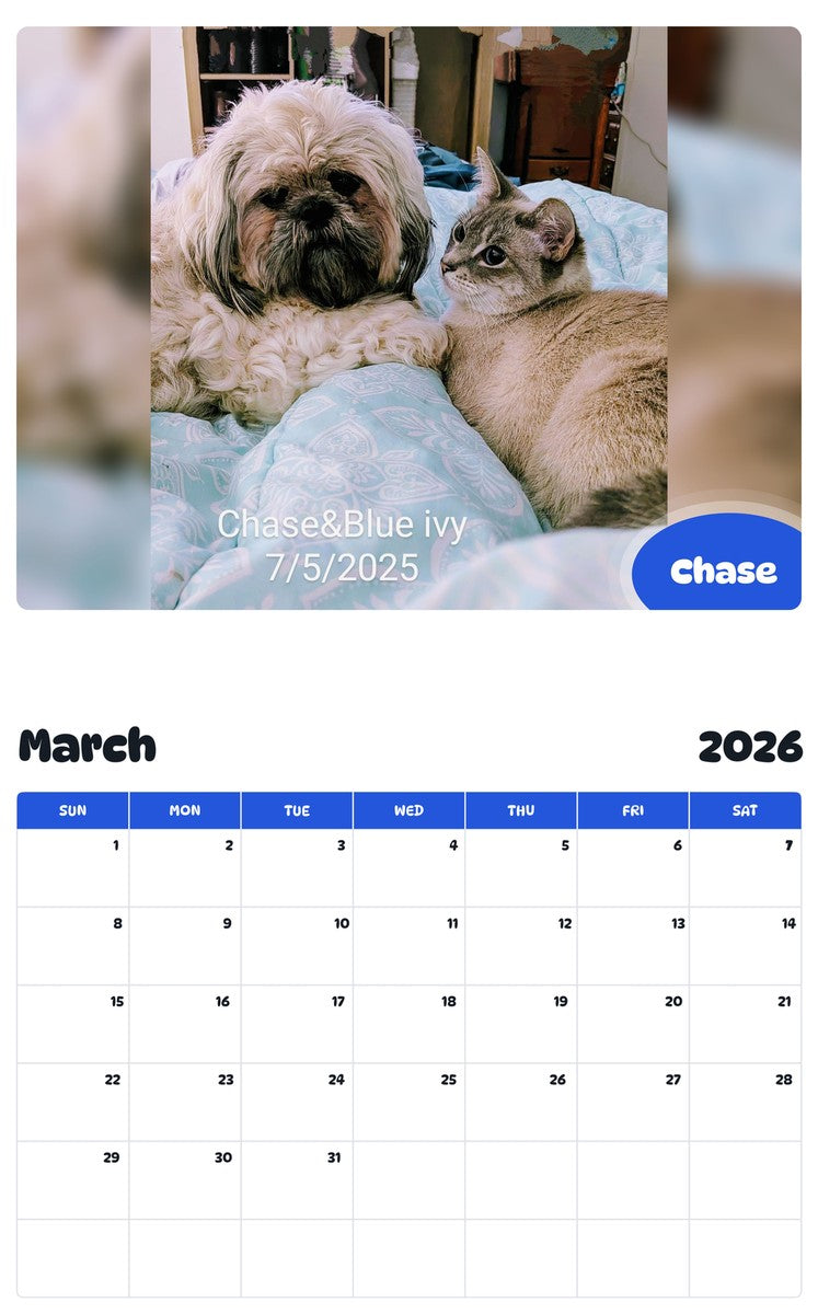 November 2025 - October 2026 Chase - Pawidols Pet Calendar