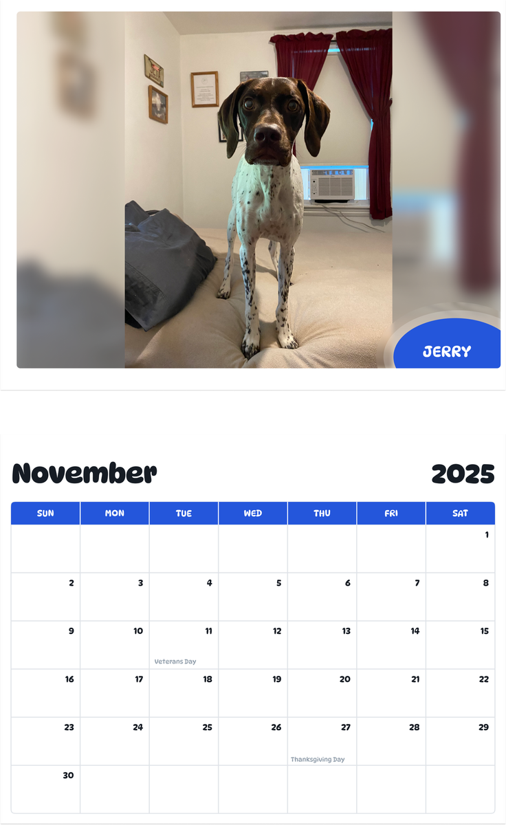 July 2025 - June 2026 Jerry - Pawidols Pet Calendar