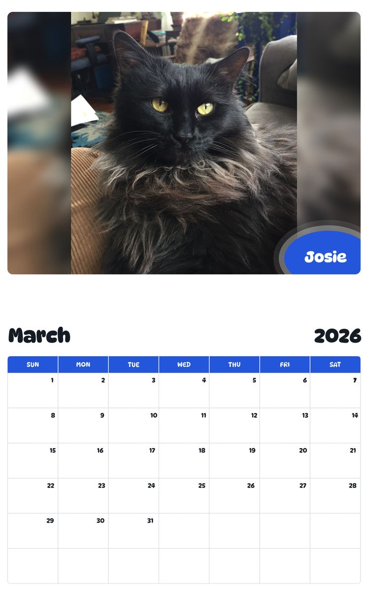 November 2025 - October 2026 Josie - Pawidols Pet Calendar