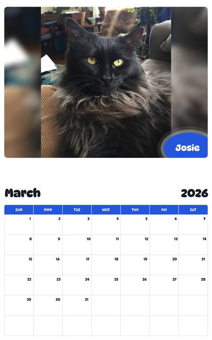 November 2025 - October 2026 Josie - Pawidols Pet Calendar