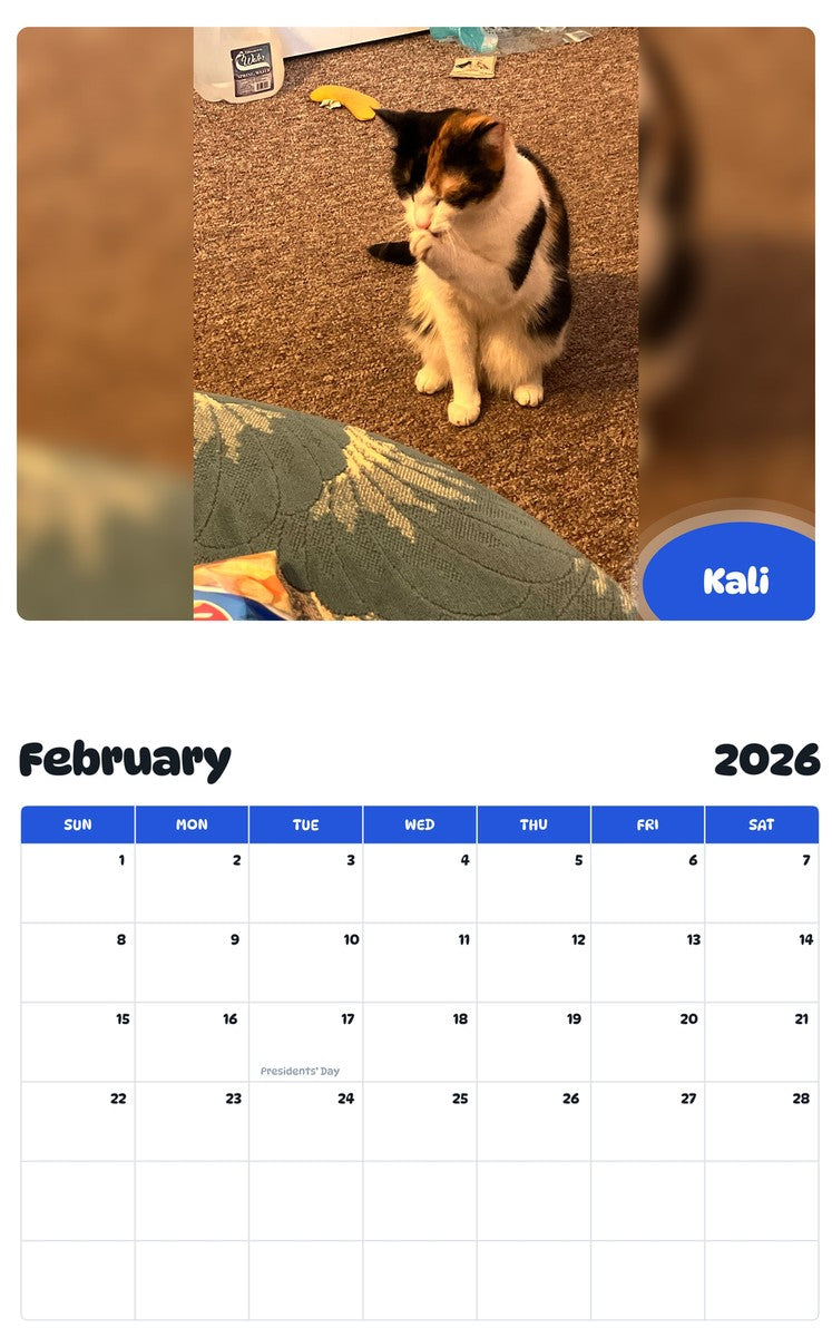 October 2025 - September 2026 Kali - Pawidols Pet Calendar