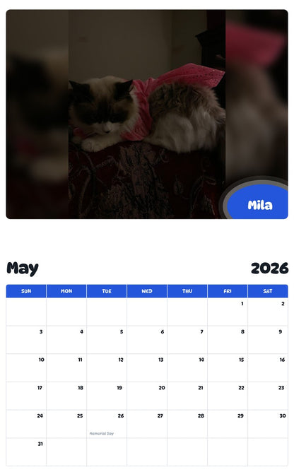 2026 - 2027 Mila - Pawidols Pet Calendar