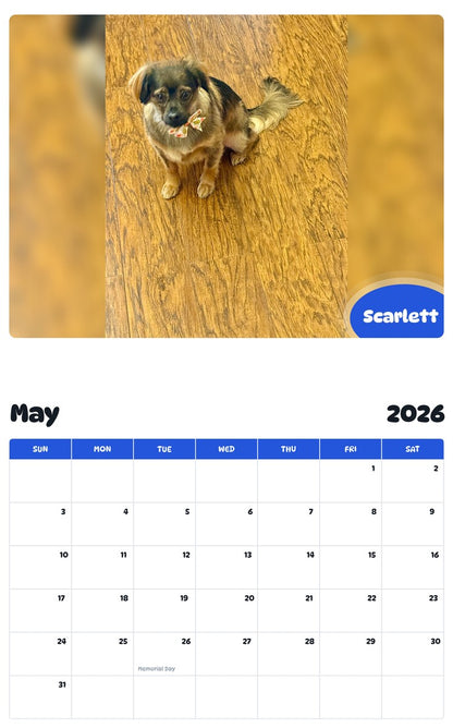 2026 - 2027 Scarlett - Pawidols Pet Calendar