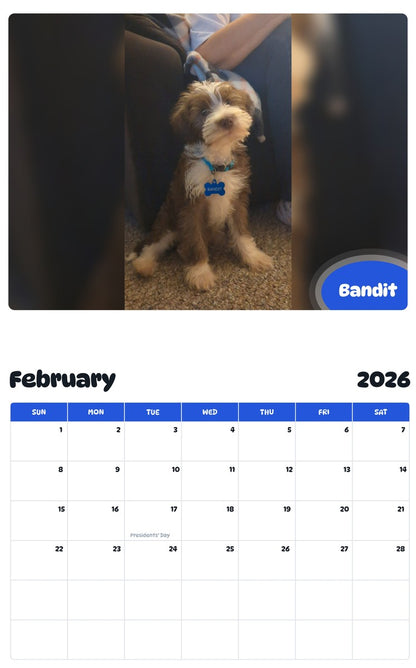 October 2025 - September 2026 Bandit - Pawidols Pet Calendar