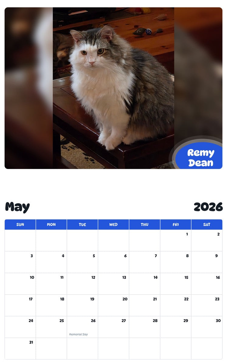 2026 - 2027 Remy Dean - Pawidols Pet Calendar