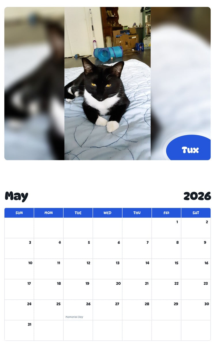 2026 - 2027 Tux - Pawidols Pet Calendar