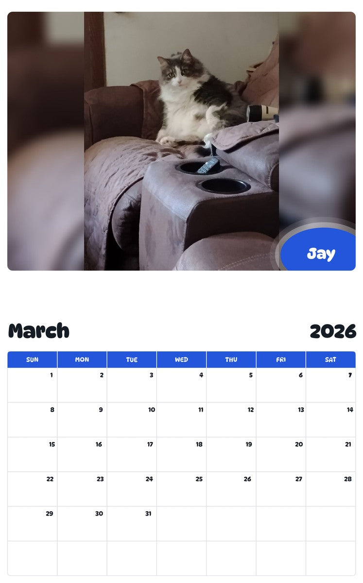 November 2025 - October 2026 Jay - Pawidols Pet Calendar