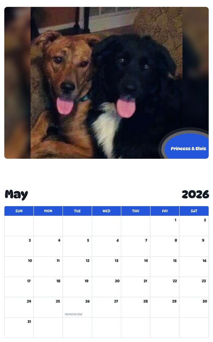 2026 - 2027 Princess & Elvis - Pawidols Pet Calendar
