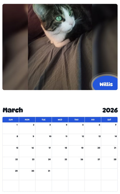November 2025 - October 2026 Willis - Pawidols Pet Calendar