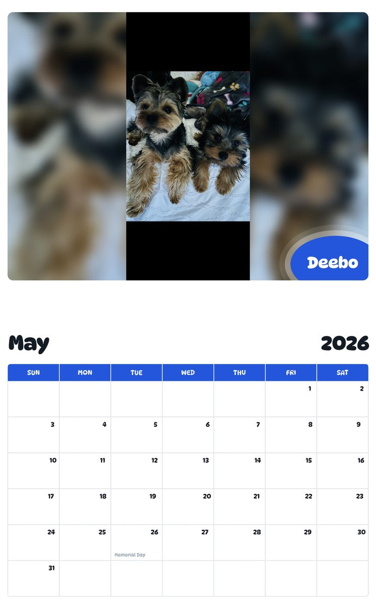 2026 - 2027 Deebo - Pawidols Pet Calendar