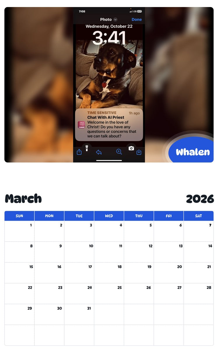November 2025 - October 2026 Whalen - Pawidols Pet Calendar