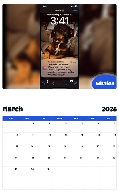 November 2025 - October 2026 Whalen - Pawidols Pet Calendar