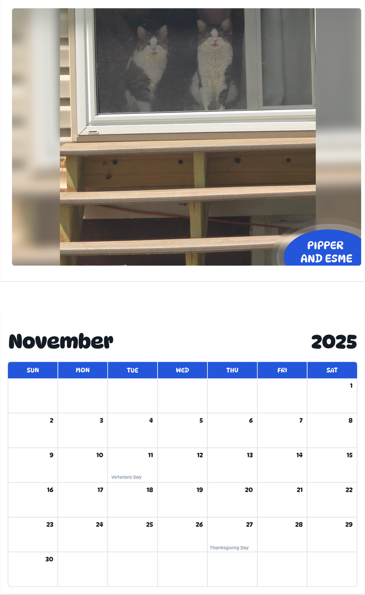 July 2025 - June 2026 Pipper and Esme - Pawidols Pet Calendar