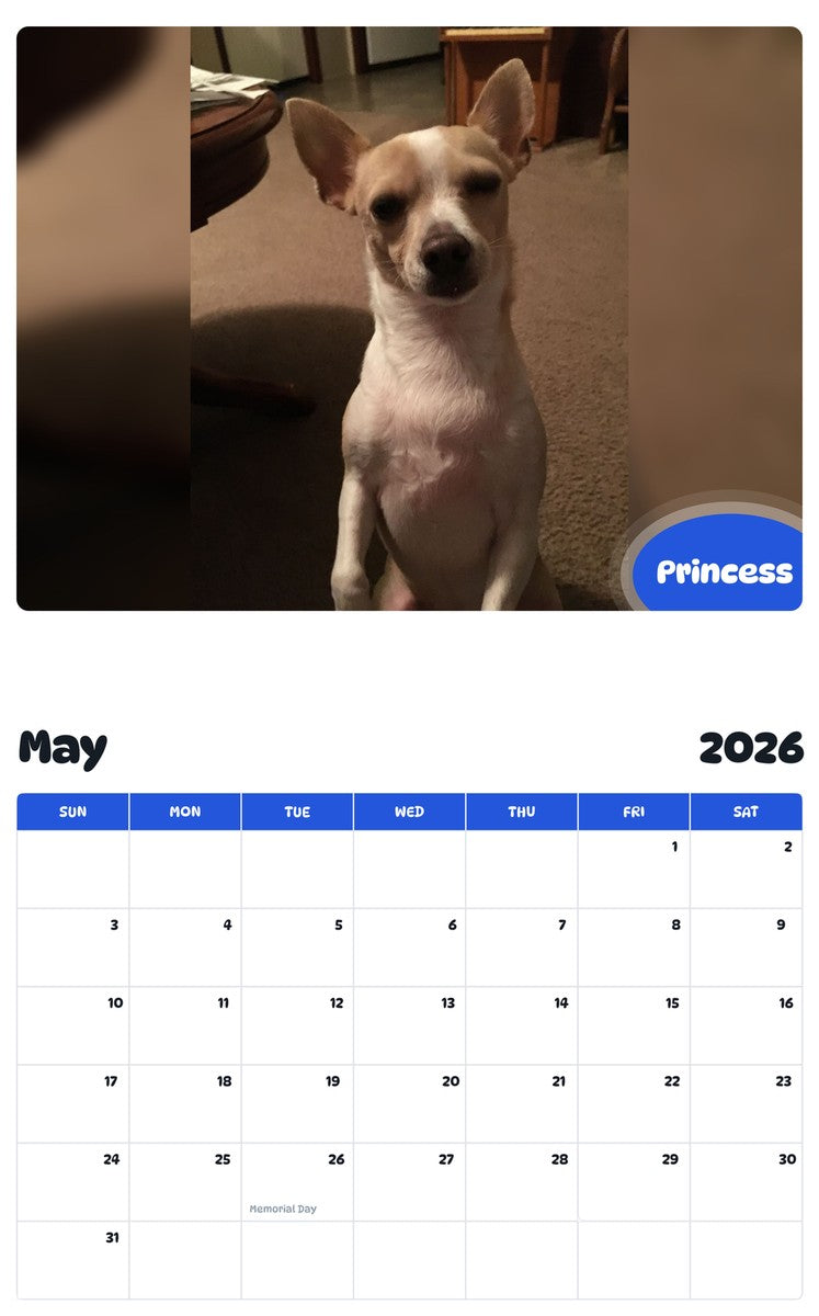 2026 - 2027 Princess - Pawidols Pet Calendar