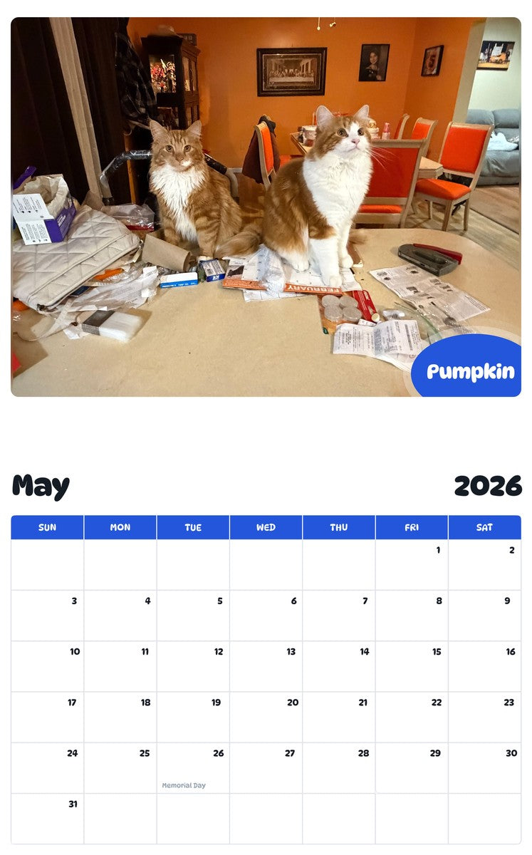 2026 - 2027 Pumpkin - Pawidols Pet Calendar