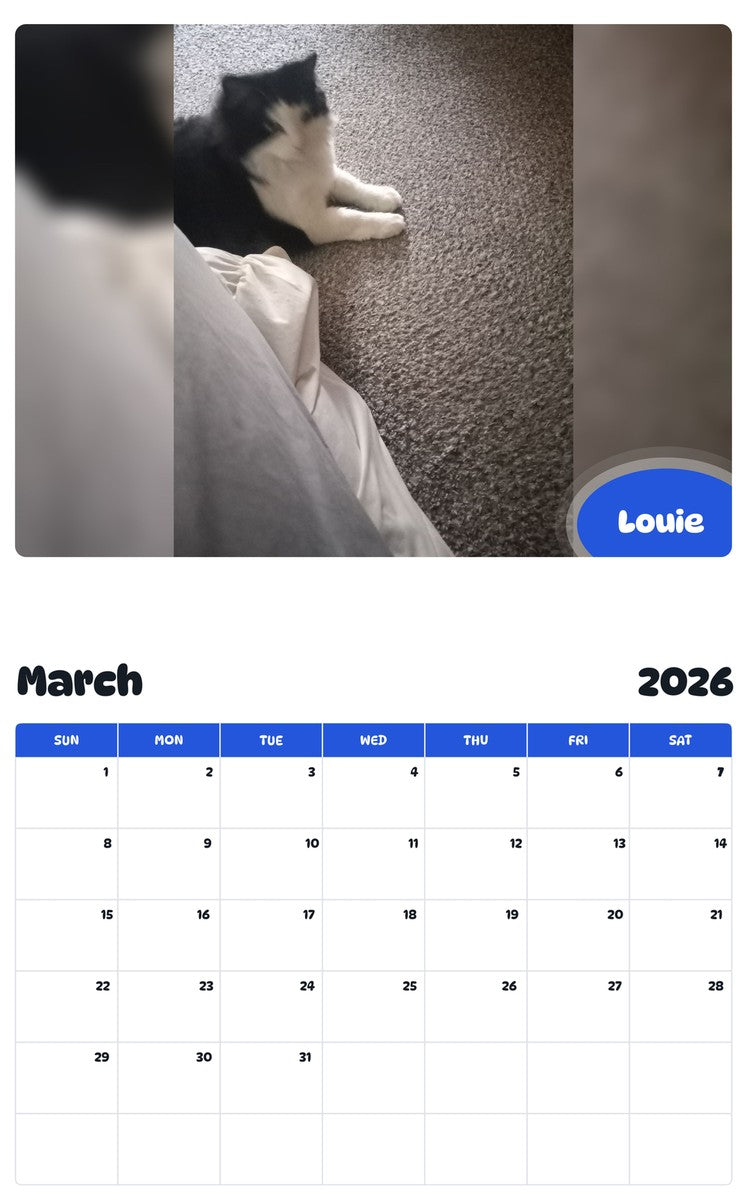 November 2025 - October 2026 Louie - Pawidols Pet Calendar
