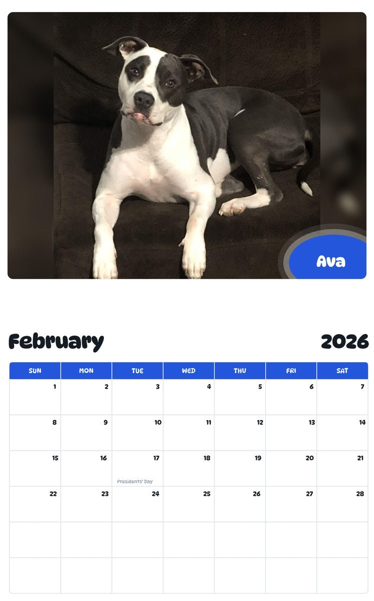 October 2025 - September 2026 Ava - Pawidols Pet Calendar