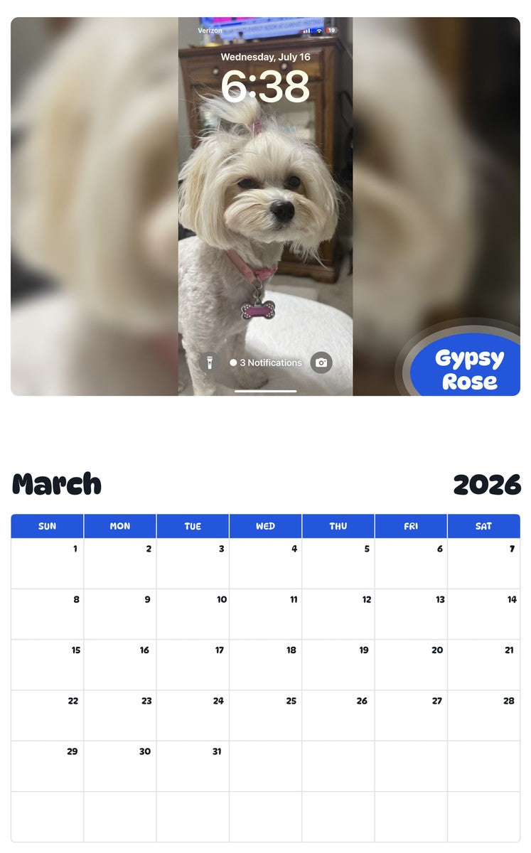 November 2025 - October 2026 Gypsy Rose - Pawidols Pet Calendar