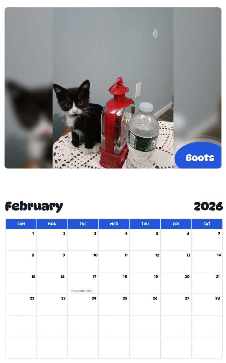 October 2025 - September 2026 Boots - Pawidols Pet Calendar