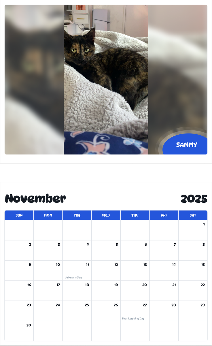 July 2025 - June 2026 Sammy - Pawidols Pet Calendar