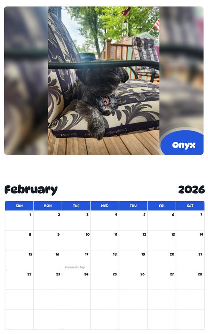 October 2025 - September 2026 Onyx - Pawidols Pet Calendar