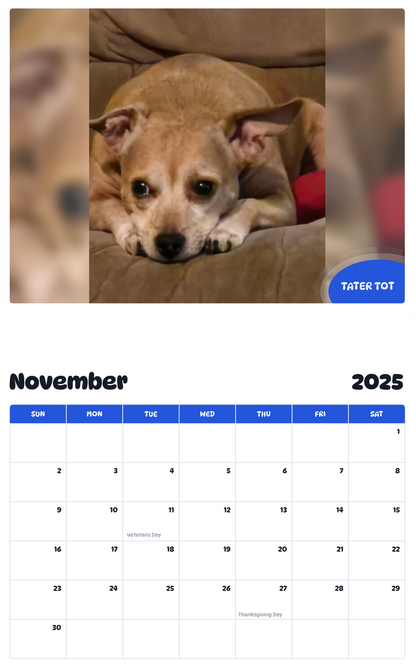July 2025 - June 2026 Tater Tot - Pawidols Pet Calendar