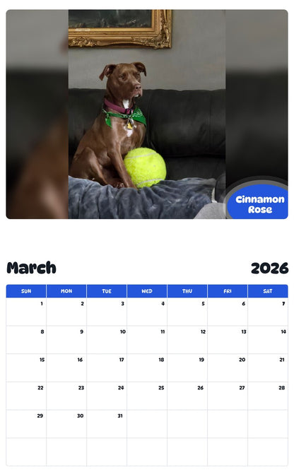 November 2025 - October 2026 Cinnamon Rose - Pawidols Pet Calendar