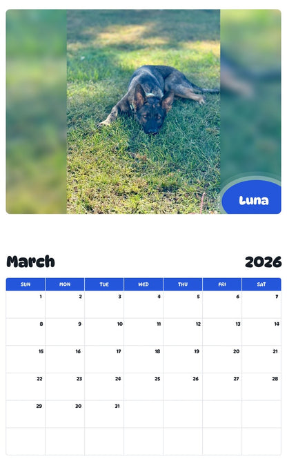 November 2025 - October 2026 Luna - Pawidols Pet Calendar